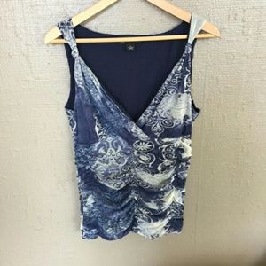 INC Blue Mesh faux Wrap Top XL